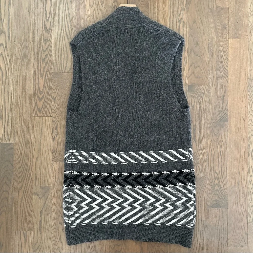 White + Warren Alpaca Jacquard Vest Charcoal Multi Longline Open Front Grey S - Picture 6 of 8